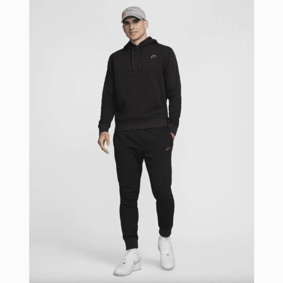 Nike Sportswear Club Fleece Monogram Pullover Hoodie Black Gray 2XL - Picture 8 of 8